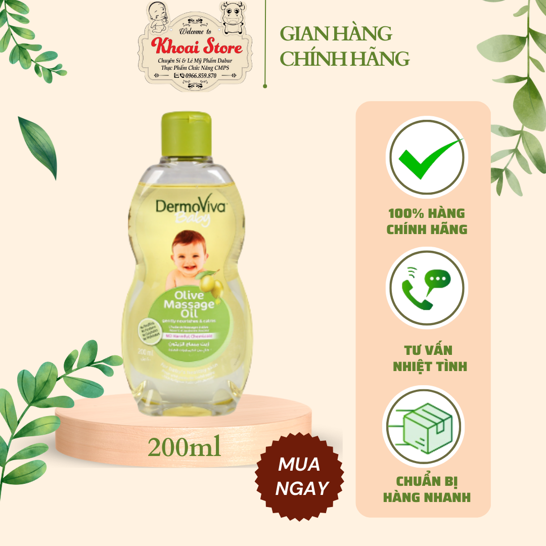 Date T4 2024Dầu massage DermoViva chiết xuất Olive cho trẻ em 200ml