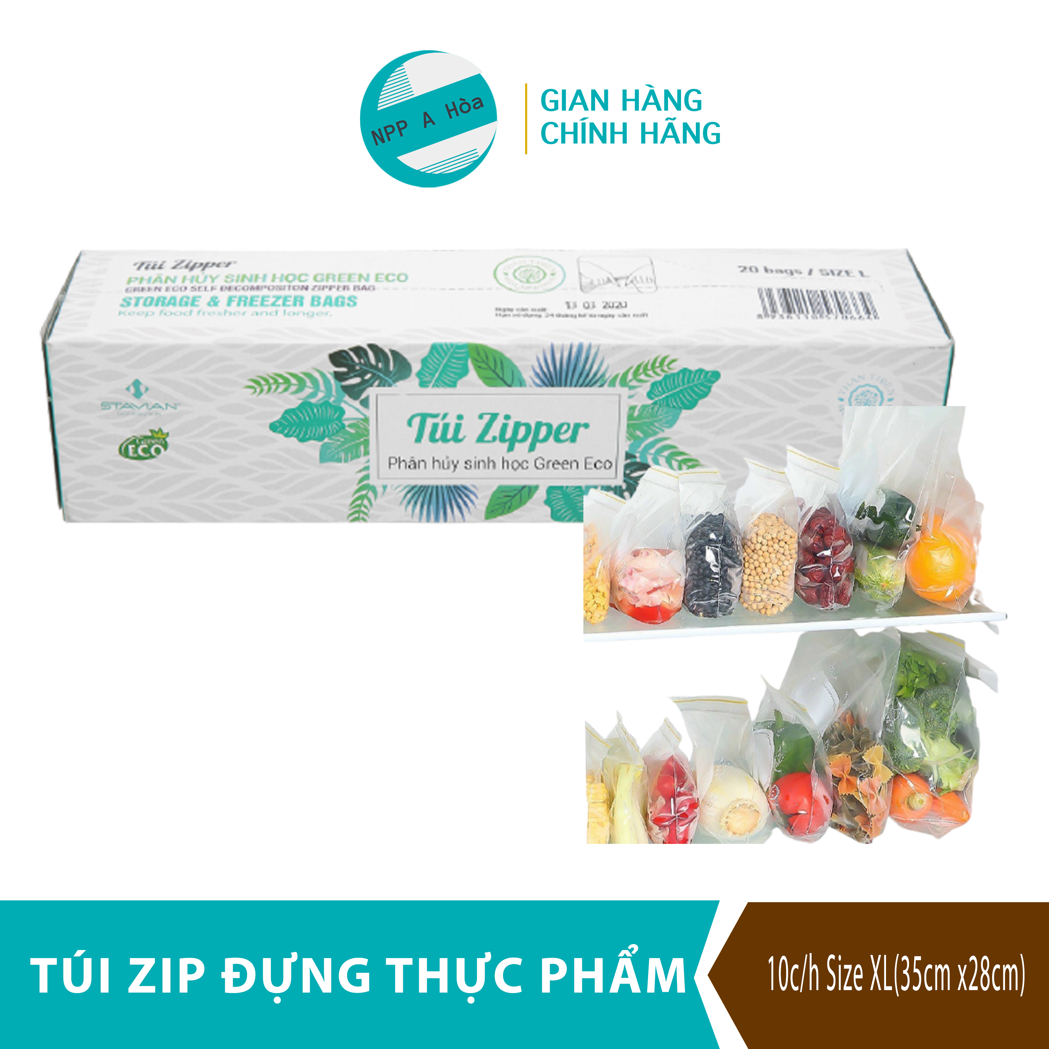 Túi zip đựng thực phẩm greeneco sinh học tự hủy 10pcs/hộp size xl