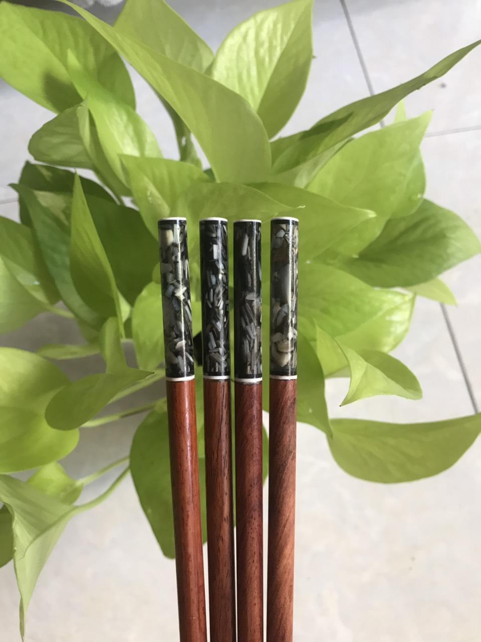 Bộ 10 đôi đũa ăn gỗ CẨM LAI tự nhiên đầu tròn khảm trai cao cấp