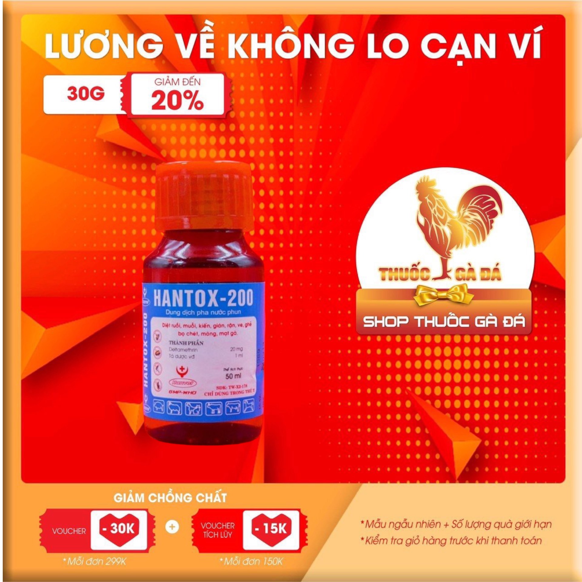 Thuốc xit mạc, ve hantox 200 cho gà đá