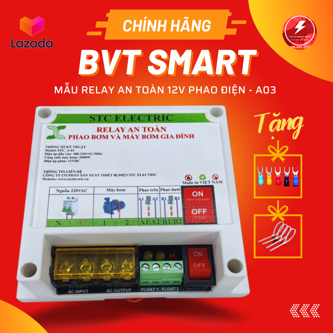 Rơ Le An Toàn Phao Điện STC - A03, Relay An Toàn Công Suất Tải 2000W Dùng Cho Phao Trên Phao Dưới, Bộ Chuyển Đổi Nguồn 12V Cho Phao Điện An Toàn, Relay Cho Máy Bơm Tăng Áp Gia Đình Bảo Hành 12 Tháng Hỗ Trợ Lỗi 1 Đổi 1
