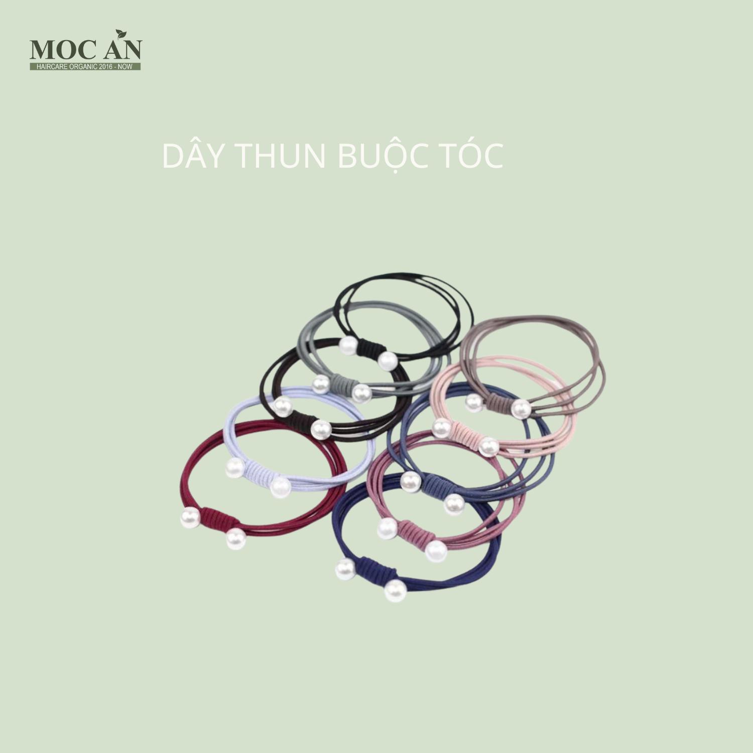 Dbt. dây thun buộc tóc 3 dây hạt trân châu trắng/ bông hoa ngẫu nhiên