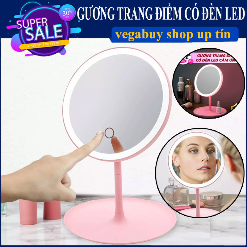 [ GƯƠNG TRANG ĐIỂM ĐÈN LED ] Gương trang điểm có đèn led - Gương trang điểm có Đèn Led Cảm Ứng 03 chế độ Sáng , gương làm đẹp  ( loại sạc điện ) loại tốt , gương trang điểm  Vegabuy