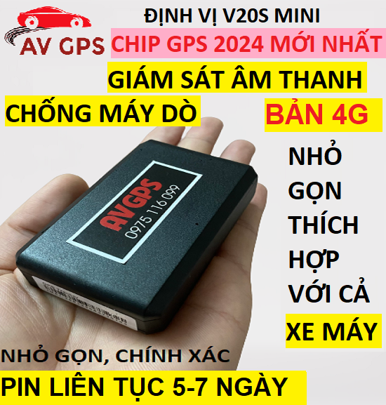 Thiết bị định vị không dây ô tô xe máy V20S MINI 4G chip thế hệ mới, chính xác cực cao