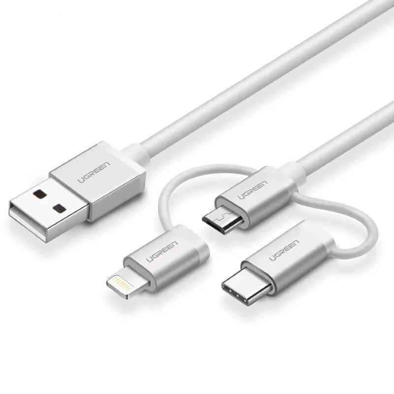 Ugreen 50203 1.5m màu bạc cáp sạc đa năng usb sang typec + micro + lightning us186