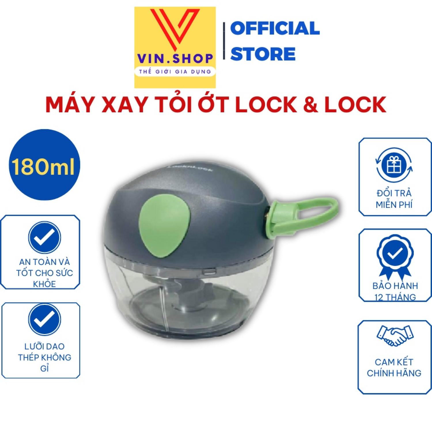 Máy xay cầm tay mini xay tỏi ớt đa năng thương hiệu lock & lock bảo hành 12 tháng.