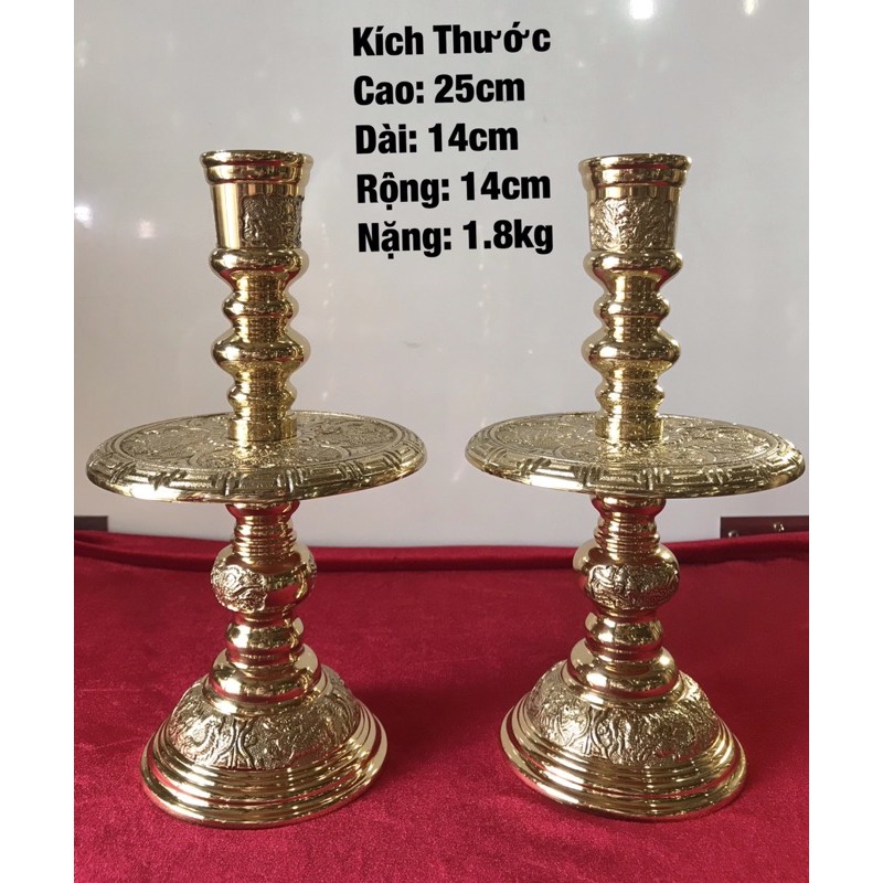 Chân đèn đồng - chân nến đồng - chân đèn gia tiên cd0 vĩnh tiến cao 25cm