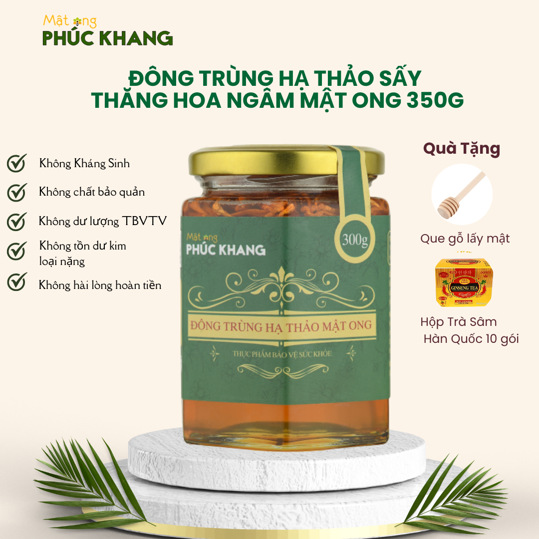 Đông trùng hạ thảo mật ong Phúc Khang 350GR-  Mua 5 tặng 1 hũ cùng loại  - Đông trùng hạ thảo khô sấy thăng hoa cao cấp