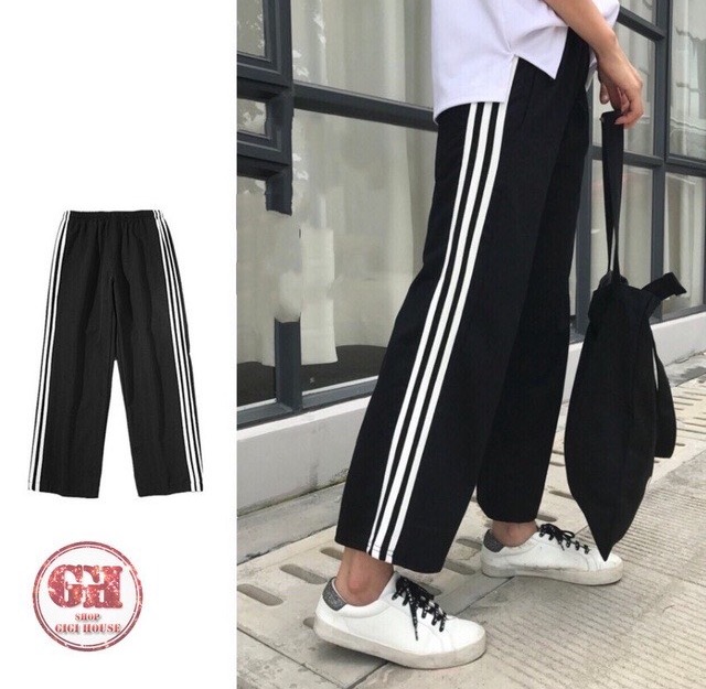 văn đức fashion - Quần Baggy Nữ Quần Culottes Quần Thể Thao nam  Nữ 3 Sọc Ống Rộng Cá Tính Thiết kế trẻ trung năng động Ảnh Thật