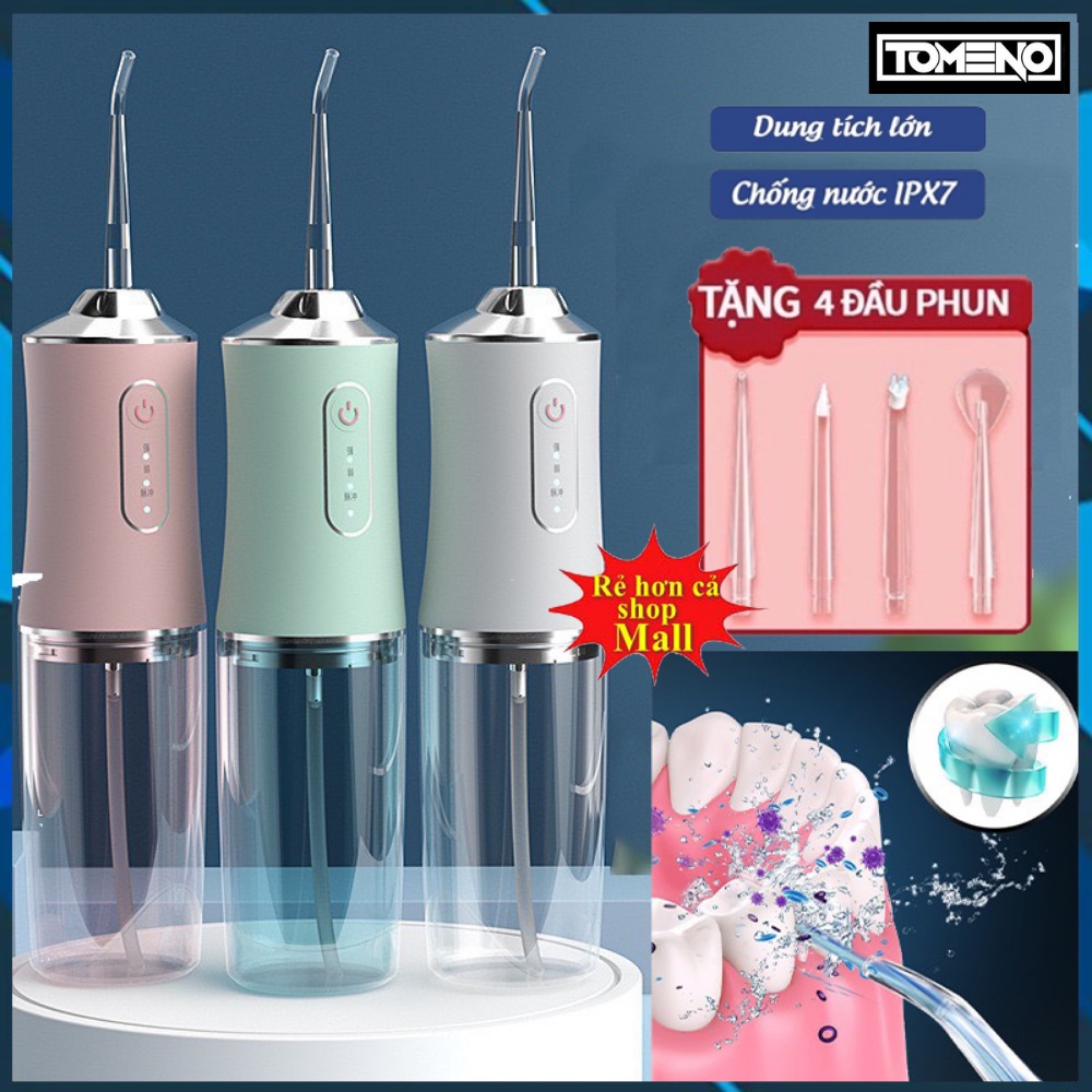 Máy tăm nước cầm tay Oral Irrigator - máy tăm nước vệ sinh răng miệng 3 chế độ làm sạch sâu, công nghệ chống nước IP-X, pin khỏe - tặng kèm 4 đầu chuyên dụng