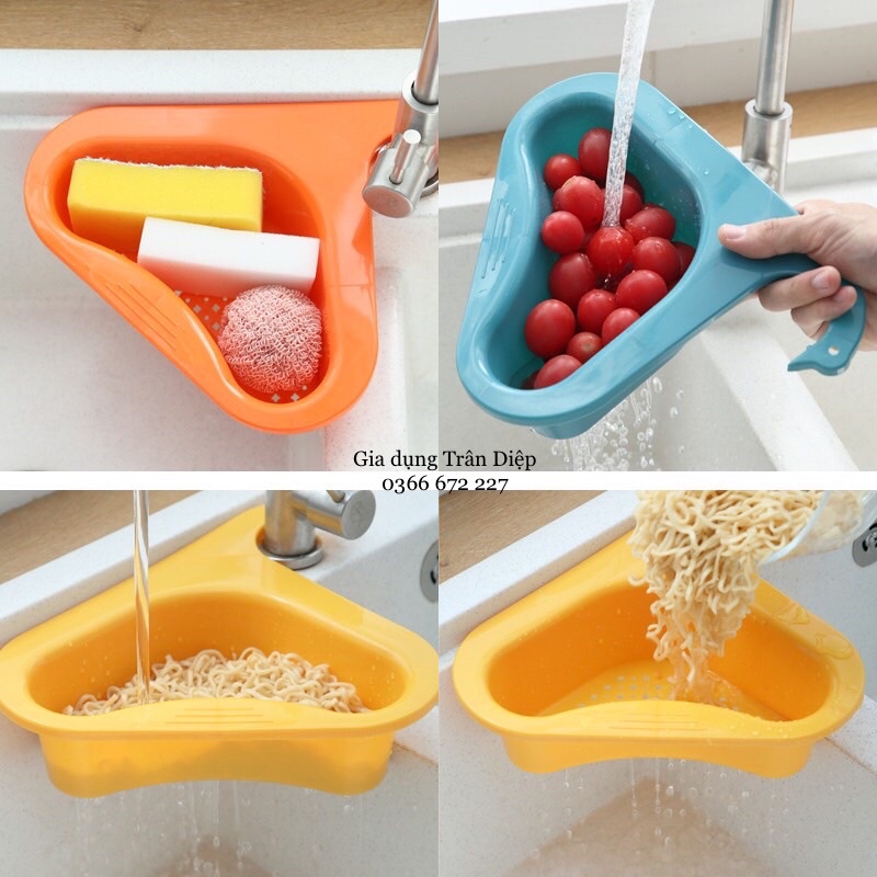 Khay rổ lọc rác treo góc bồn rửa chén-rổ treo bồn rửa chén tam giác