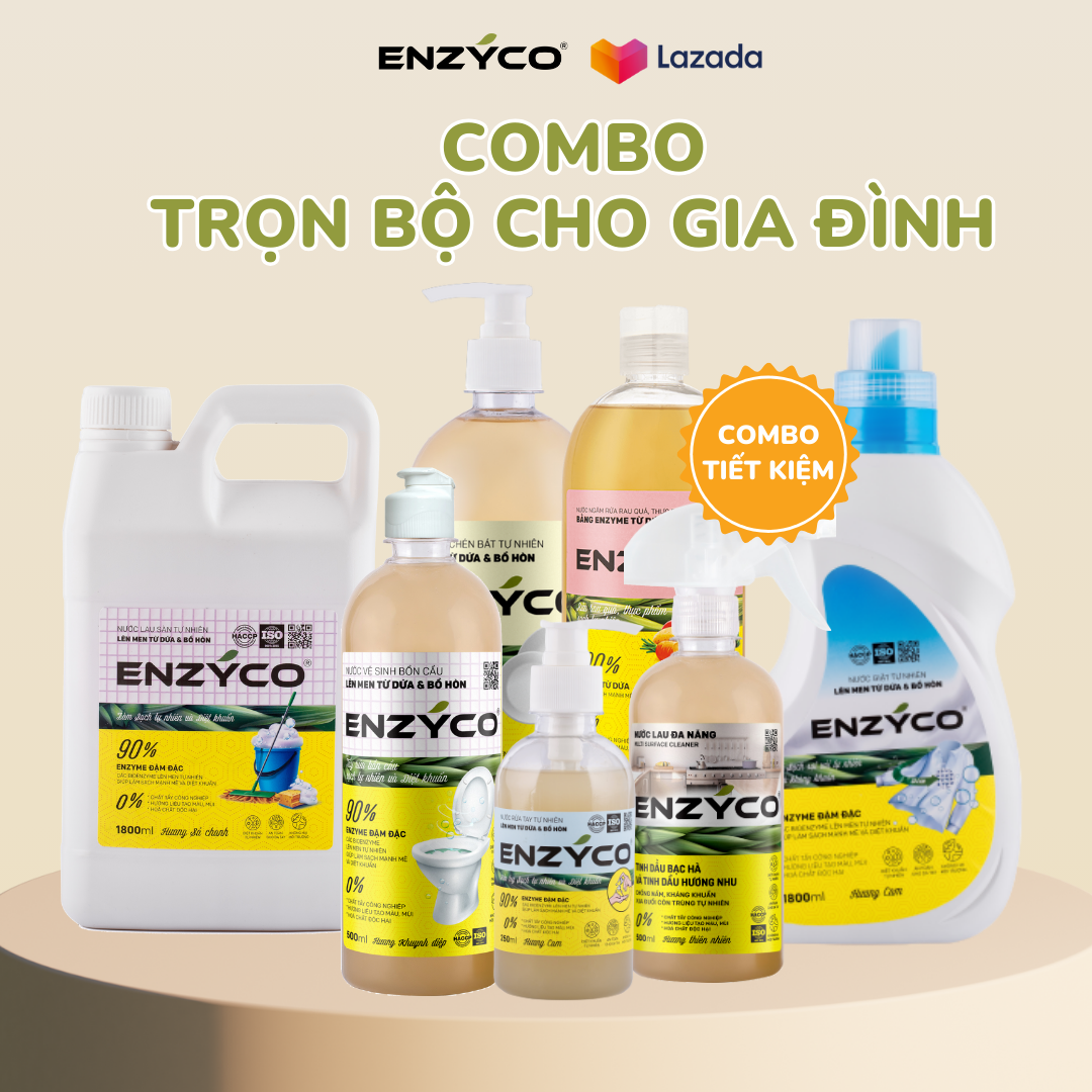 Combo trọn bộ cho gia đình - 90% Enzyme từ dứa giúp diệt khuẩn, an toàn cho da nhạy cảm, 0% chất tẩy công nghiệp, hóa chất độc hại