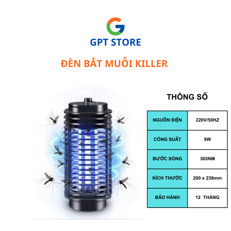 Đèn Bắt Muỗi Killer Chính Hãng - Sử dụng công nghệ đèn Led UV tiện tiến - Bước Sóng 365nm - Tiêu Diệt Đến 99% Số Lượng Muỗi - Bảo Hành 12 Tháng