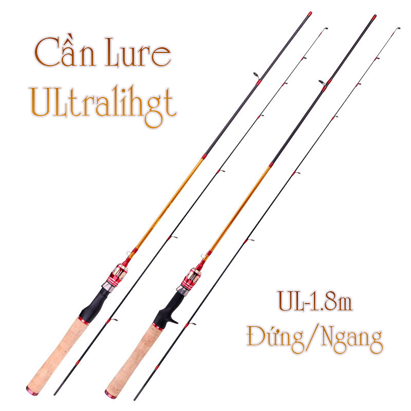 Cần câu - Cần câu lure ULtralight siêu dẻo máy đứng và máy ngang 1m8 UL câu Lure rất có cảm giác -vàng