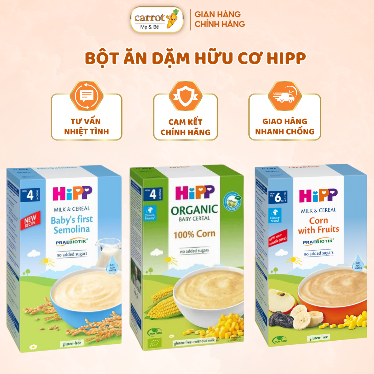 Bột Ăn Dặm Hữu Cơ HIPP, Bột Dinh Dưỡng Cho Bé Từ 4M