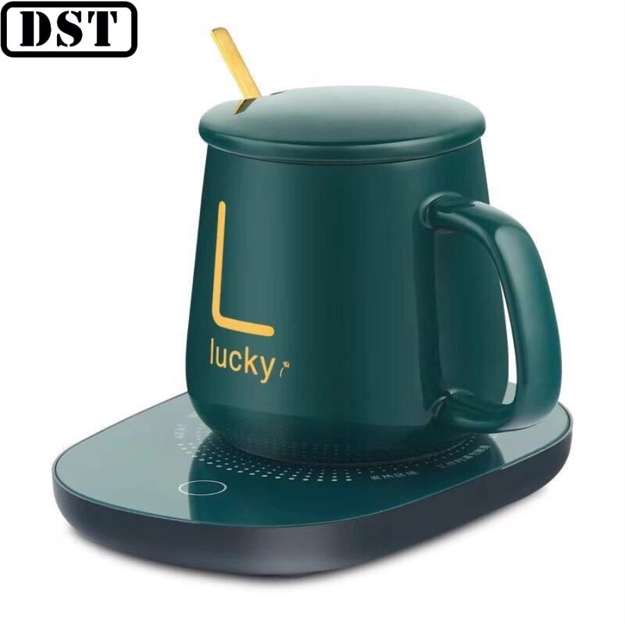 Cốc Hâm Nóng đồ uống kèm đế điện, Bộ ly sứ kèm đế điện hâm nóng trà, cafe, hâm sữa + Tặng kèm thìa vàng, hộp sang trọng - Bộ Cốc Hâm Nóng Đồ Uống Kèm Đế Điện Lucky