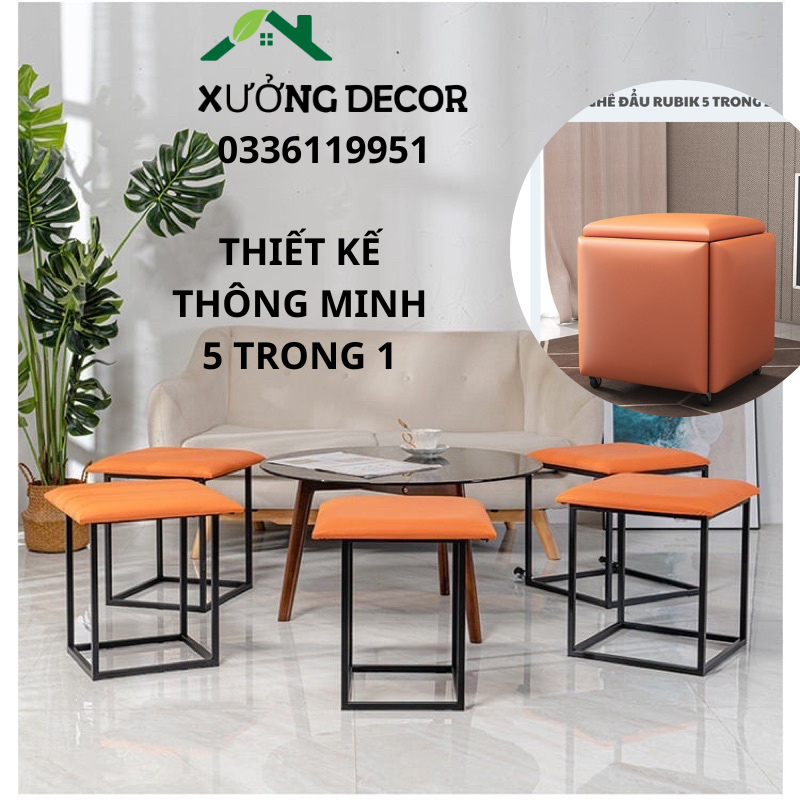 Combo 5 ghế đôn FULL-HOUSE, ghế sofa gấp gọn thành khối rubik có Bánh Xe Di Chuyển, decor phòng khách,salo, tóc, spa,khách sạn