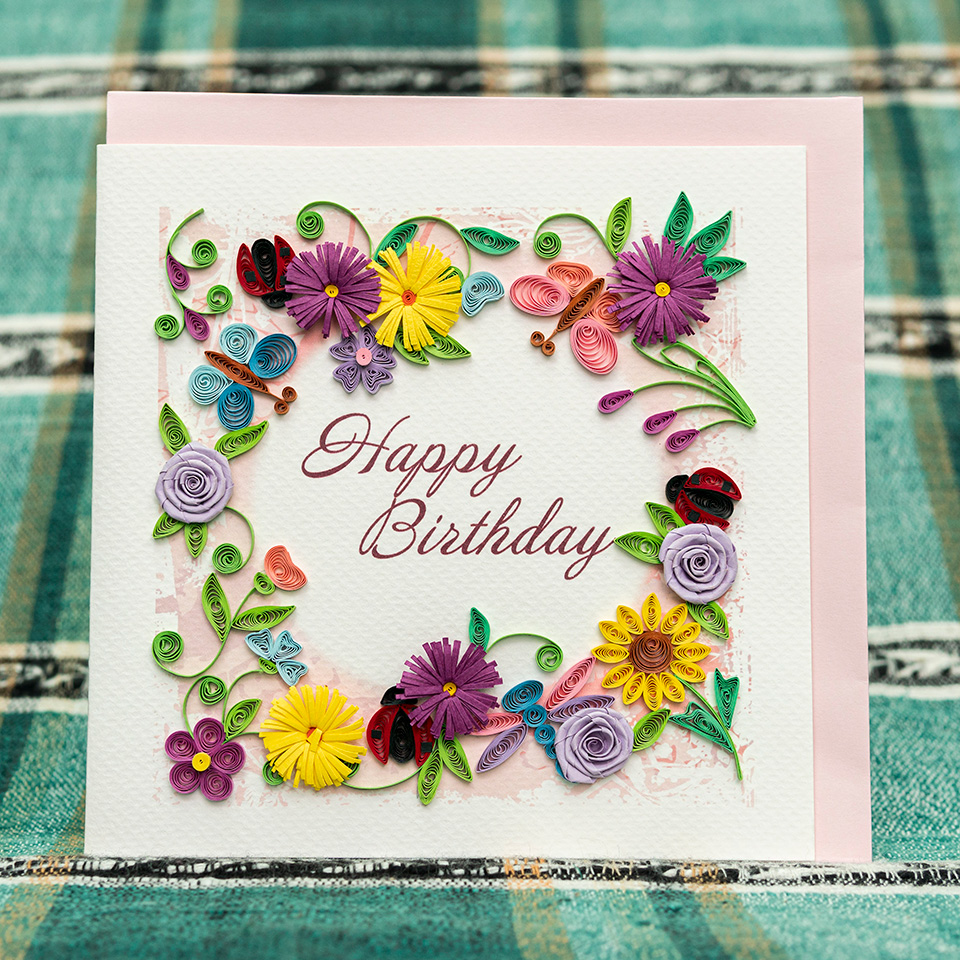 [HCM]Thiệp Giấy Xoắn Sinh Nhật 03 15x15 cm (Quilling Card/ Handmade)