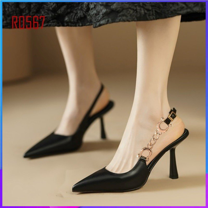 Giày sandal nữ bít mũi 8cm hàng hiệu rosata hai màu đen trắng thời trang hàn quốc ro567