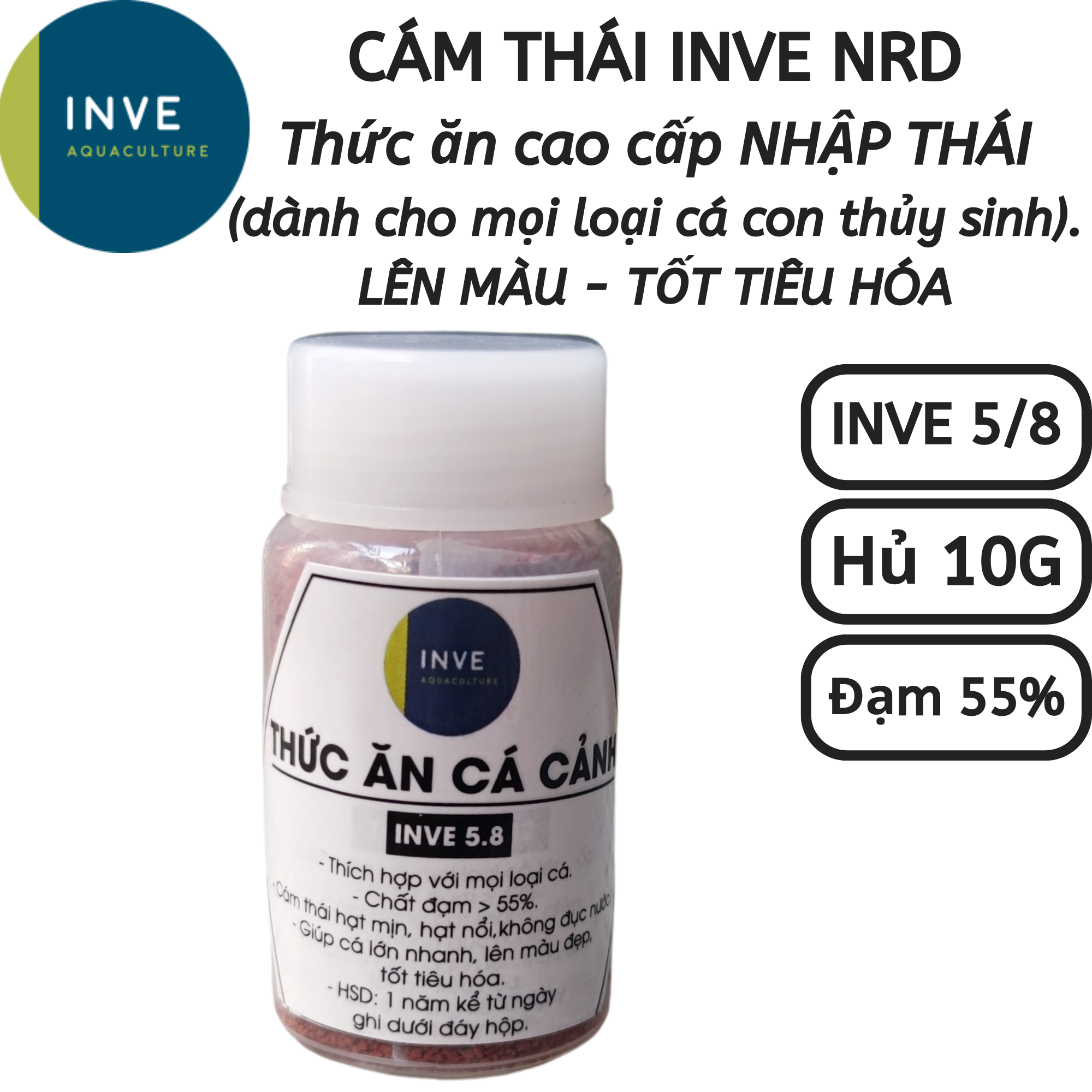 Cám Thái Inve 5/8 - 5.8 -  Thức ăn dành cho cá lớn, cá 7 màu, cá betta, cá thủy sinh IV58 | Hingaostore.