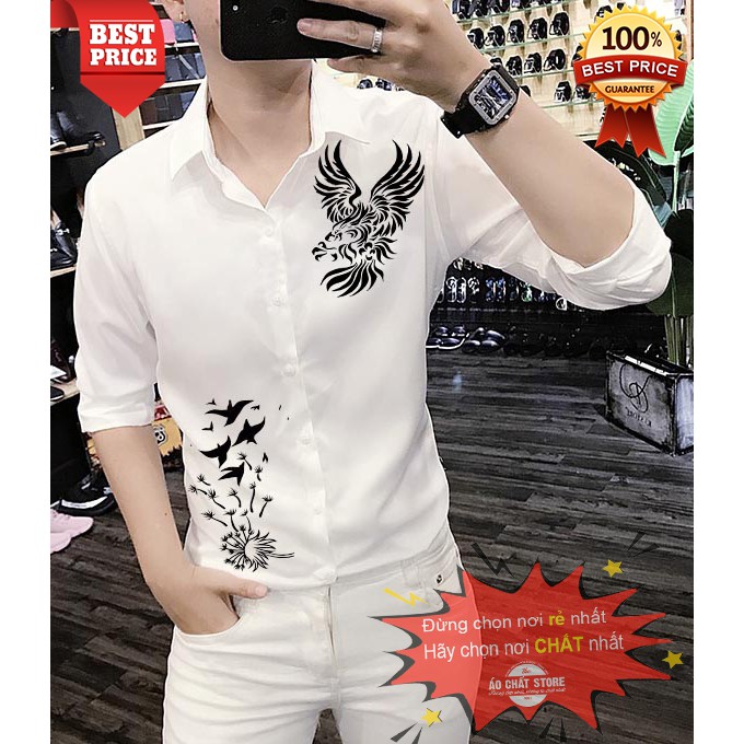 [HCM][SALE SẬP SÀN] Áo Sơ Mi Nam Trắng Họa Tiết Đại Bàng Cao Cấp (SALE CHỈ 1 NGÀY) (Ảnh thật)
