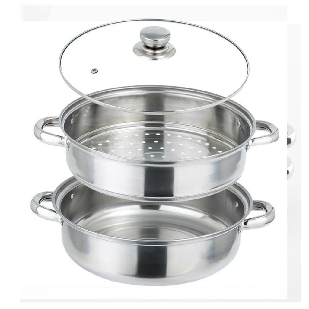[HCM]Bộ nồi hấp pot 28cm Nồi Inox 2 Tầng Xửng Hấp Bánh Bao Nồi Lẩu Inox Đa Năng 28cm Cao Cấp Bền Đẹp Nồi hấp Nồi