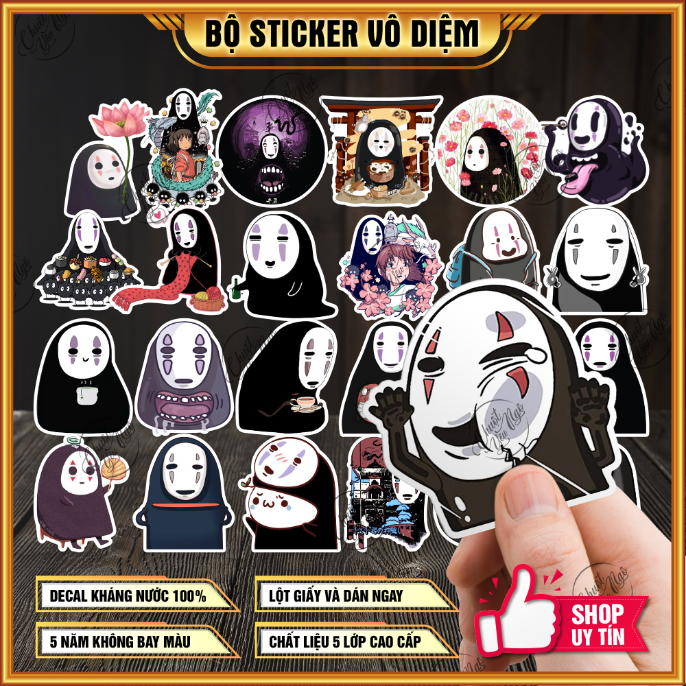 Combo 30 hình dán sticker decal chống nước Vô Diệm Noface Kaonashi Vùng