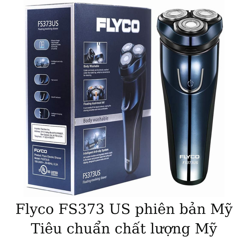 Máy cạo râu Flyco FS 373US (phiên bản Mỹ) chất lượng tiêu chuẩn Mỹ, máy cạo râu điện đa năng. Tặng thêm 3 lưỡi dự phòng