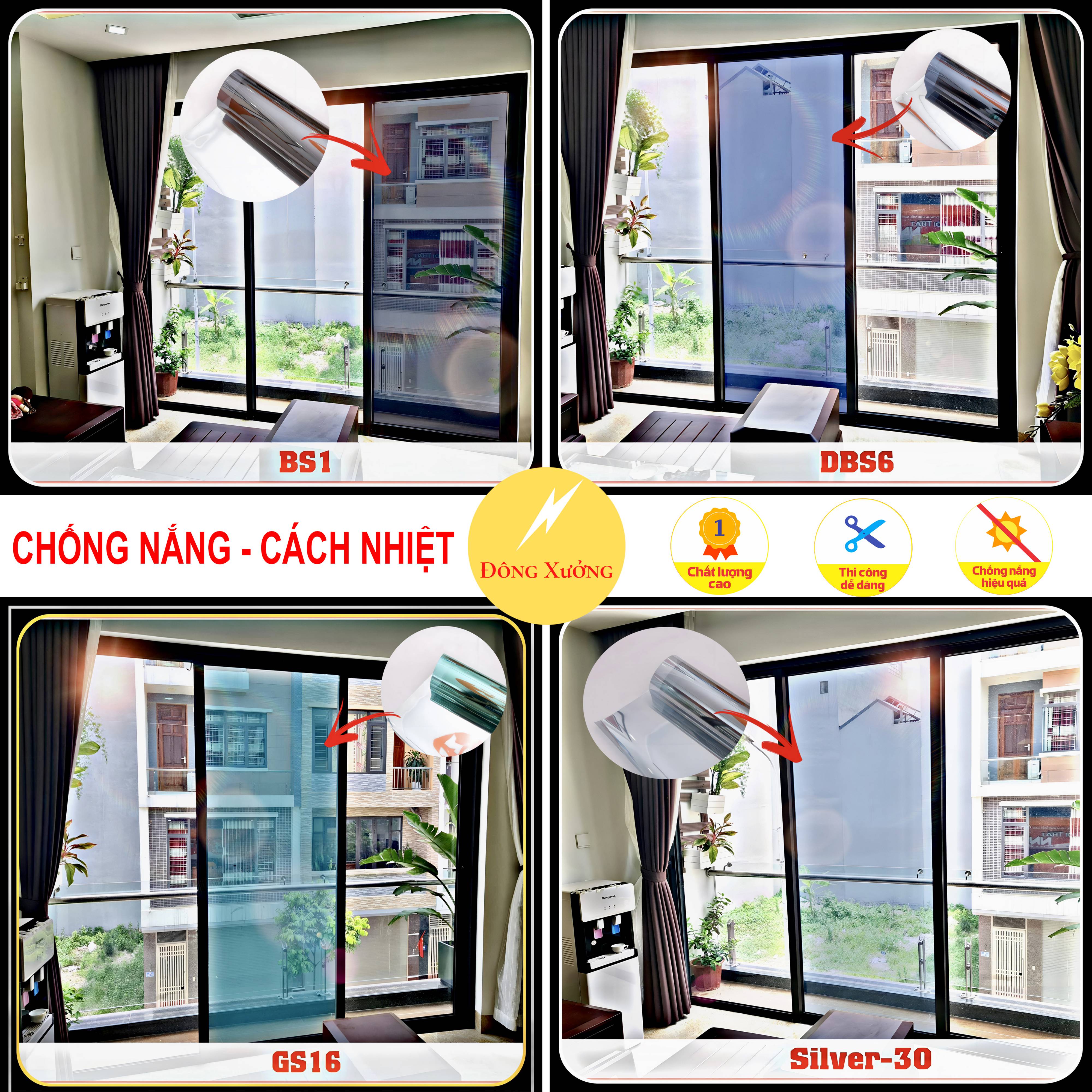 Phim cách nhiệt cửa kính - giấy dán kính nhìn 1 chiều có mặt gương, dễ thi công
