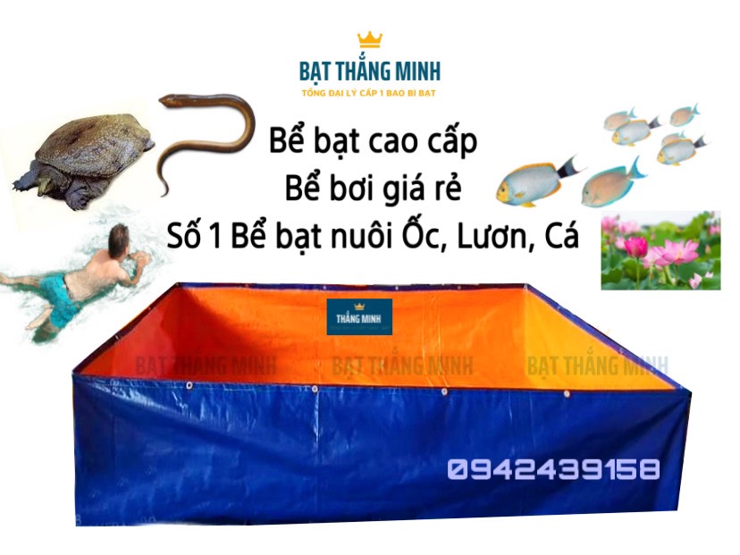 Bể bạt nuôi thủy sản dài 2m dày Bạt Hàn Quốc loại 1 - bể bạt nuôi cá, ếch, lươn, ốc, baba - Bể Bạt Thắng Minh
