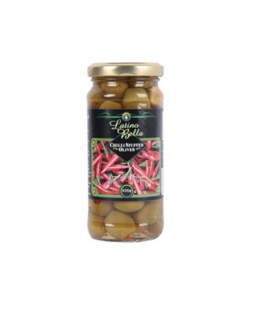 Trái olive xanh nhân ớt latino bella 235gr/ chili sruffed olives - tây ban nha