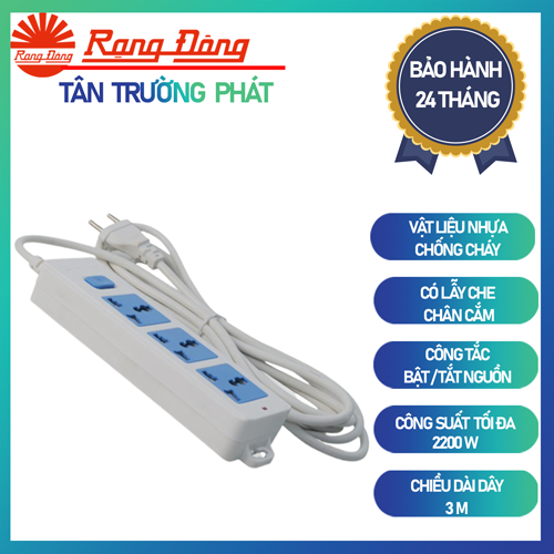 Ổ cắm điện kéo dài rạng đông 3 m và 5m, đa năng, 3 ổ, chịu tải tốt, đa năng, model 10a-5m