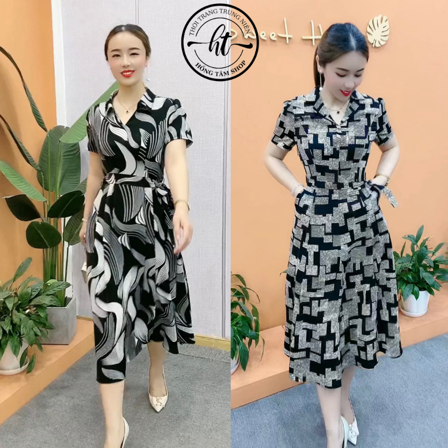 Đầm trung niên cho mẹ cổ VEST đầm dự tiệc cho mẹ sanng trọng