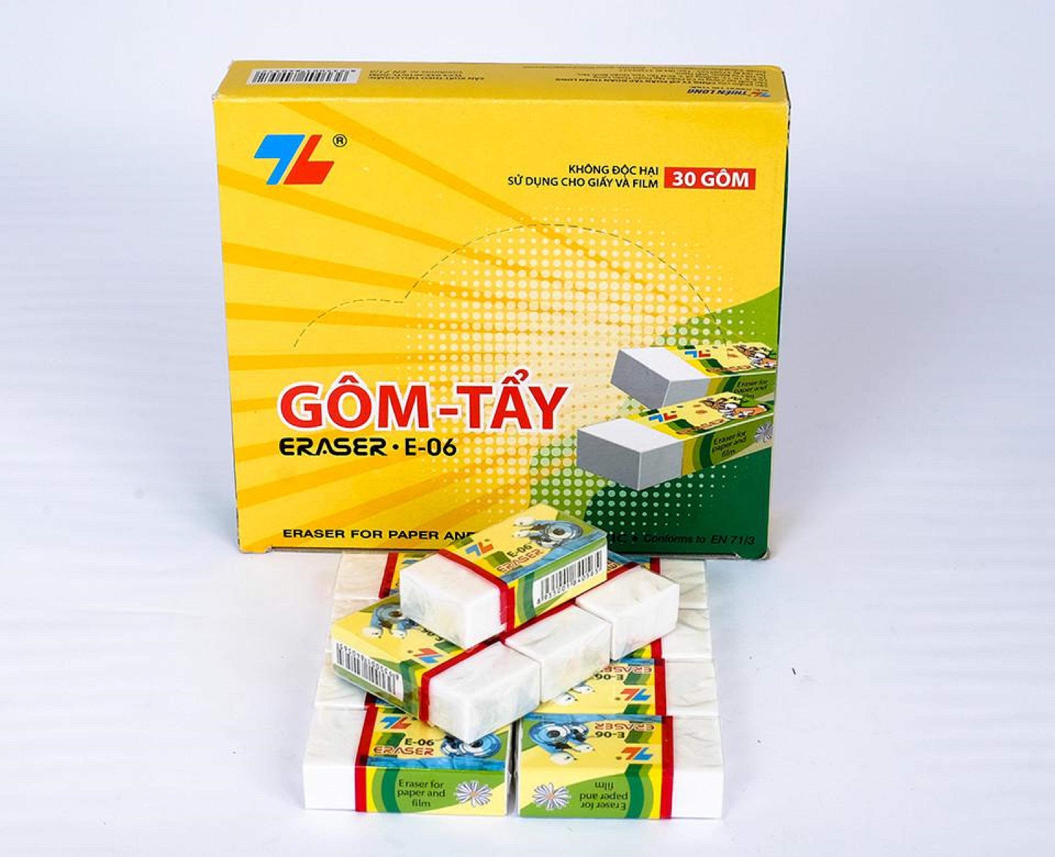 Combo 3 Cục Gôm tẩy xóa bút chì E-06 màu trắng thiên long hàng chính hãng