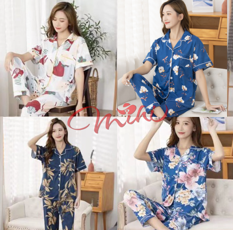 Pijama trung niên nữ B99 - Bộ đồ pizama ngủ nữ vải lụa sữa hàng Quảng Châu ngắn tay mặc nhà mùa hè thu cho mẹ, cho bà - Bộ Pyjama thời trang cho người lớn, trung tuổi U40 U50 U60 U70 đẹp cao cấp Bigsize giá rẻ