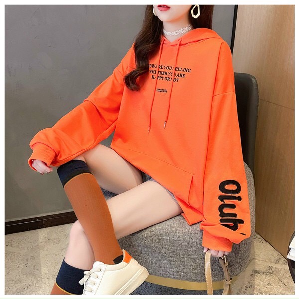 Áo hoodie nam nữ unisex tay dài bồng bềnh phối mũ liền in chữ siêu cute, chất nỉ dày mềm mịn cực hot