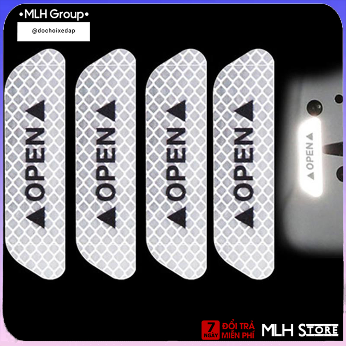 Bộ 4 miếng dán phản quang dán cảnh báo mở cửa cho ô tô, xe hơi giúp an toàn khi mở cửa xe MLH