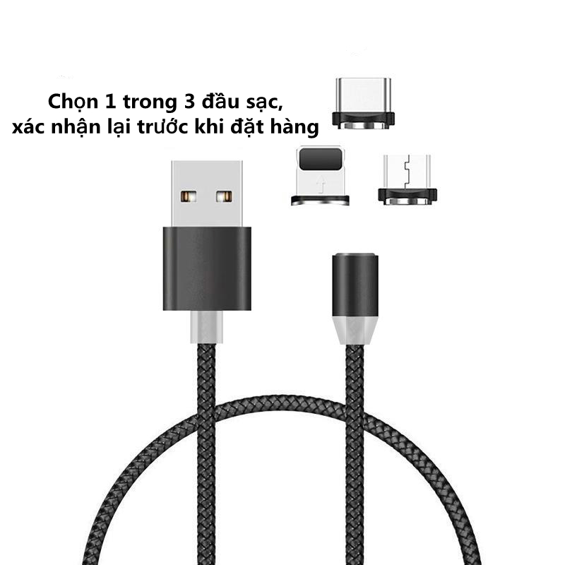 Dây Sạc Dài 1m, Thiết Kế Đầu Cắm Nam Châm Linh Hoạt, Kết Nối Sạc Ổn Định, Ba Đầu Sạc Tuỳ Chọn, Tương Thích Dòng Máy Samsung, XiaoMi, iphone, oppo