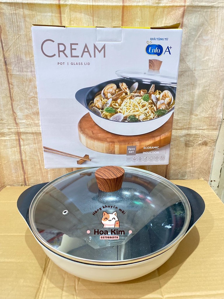 Nồi lẩu/chảo lẩu lòng sâu nắp kính 28cm Ecoramic đáy từ hkm Enfa