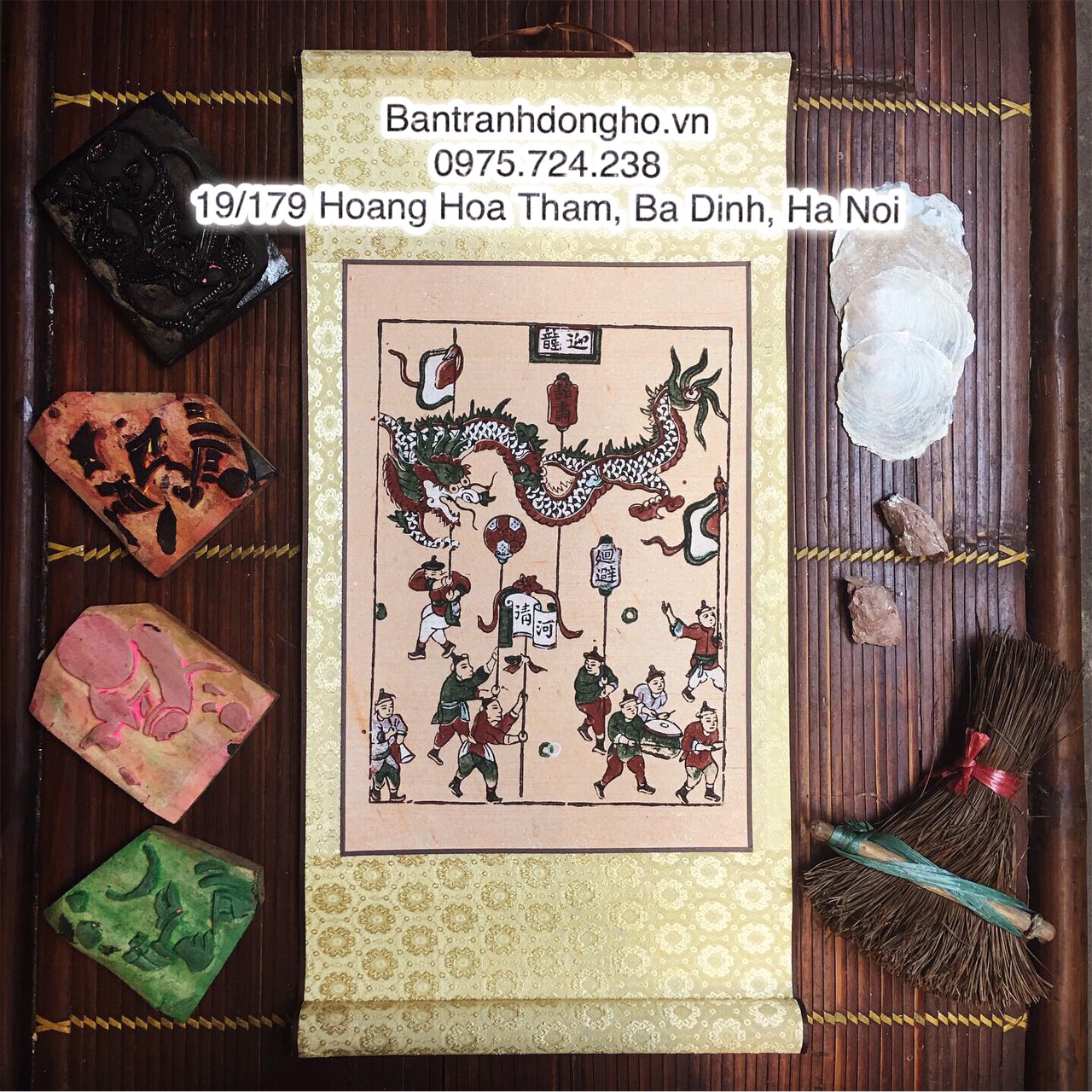 Tranh Đông Hồ Múa rồng - Tranh bồi biểu lụa truyền thống