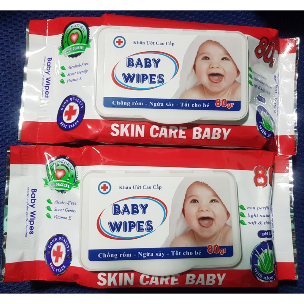 Bịch khăn giấy ướt cao cấp Baby Wipes 80 miếng cho Mẹ và Bé