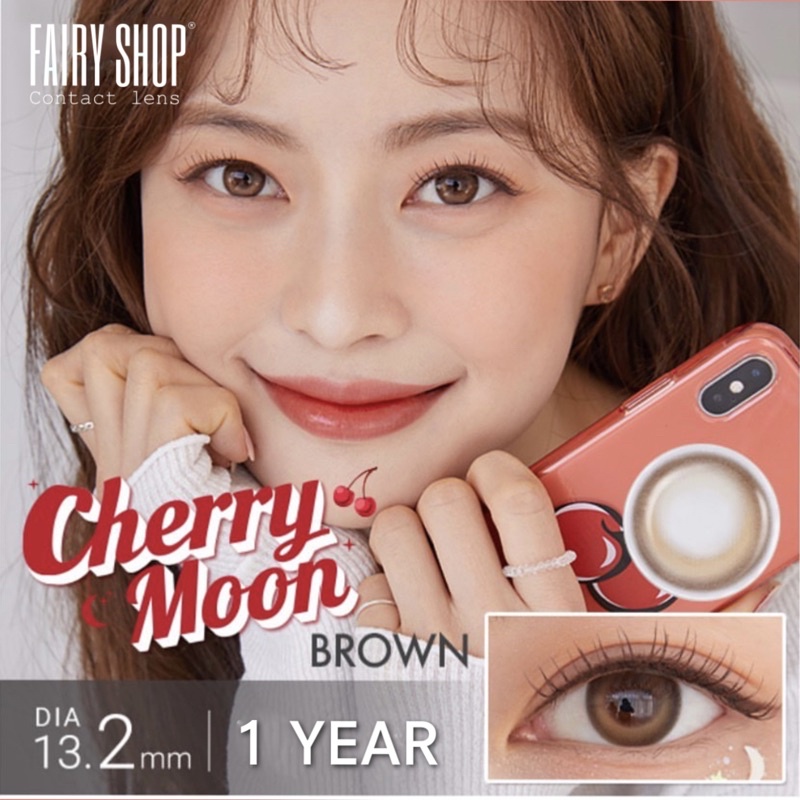 Kính Áp tròng Cherry Moon Brown 14.0mm - Lens Phủ Bóng Glowy FAIRY SHOP CONTACT LENS - Lens Trăng Khuyết