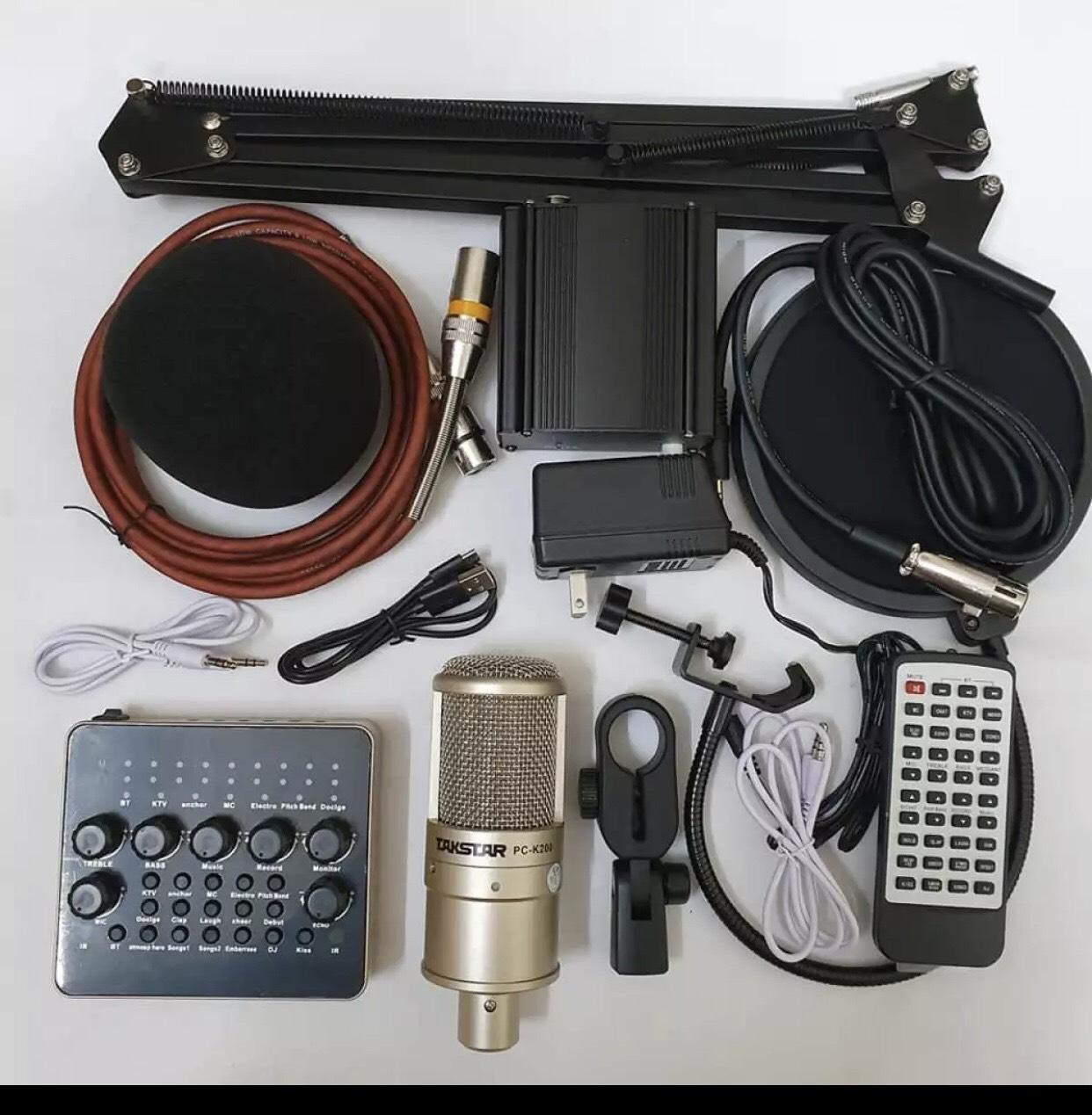 Bộ combo míc thu âm livestream micro takstar k200 sound card v10 nguồn 48v chân kẹp màng lọc BH 6 tháng 1 đổi 1