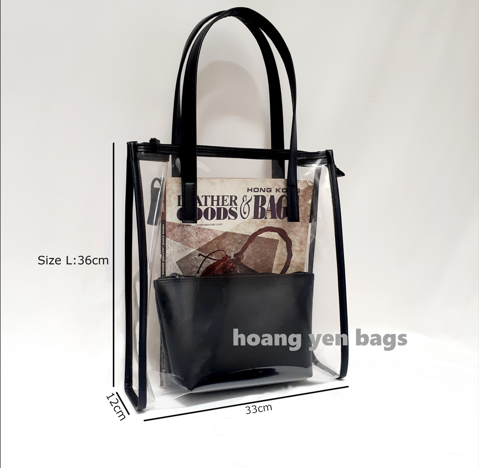 Túi xách trong suốt nữ đi làm 2 trong 1, có dây khóa kéo , đựng được laptop, phong cách Hàn Quốc trẻ trung năng động, có dây đeo chéo đồng bộ