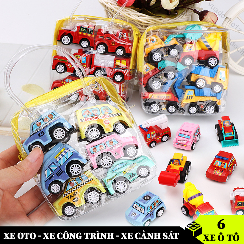 Đồ chơi trẻ em bộ 6 xe oto, xe oto đồ chơi cho bé vặn cót nhiều màu