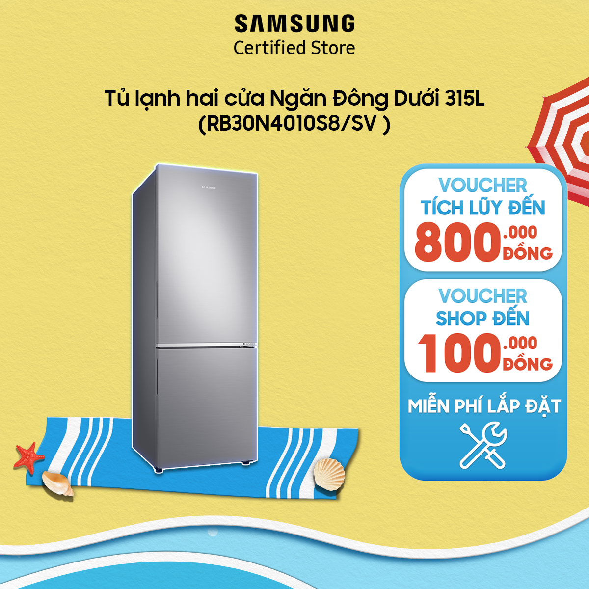 [KHÔNG COD][FreeSHIP + Lắp Toàn Quốc] Tủ lạnh Samsung hai cửa Ngăn Đông Dưới 310L (RB30N4010S8/SV) | Digital Inverter | Vận hành ổn định , bền bỉ | Công nghệ làm lạnh vòm |