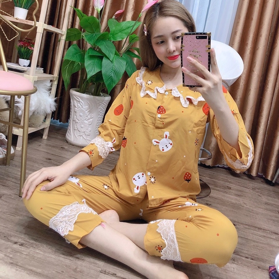 [HCM]Đồ bộ pizama đồ bộ ngủ tay dàiquần dài  chất kate mềm họa tiết dễ thương thời trang Thỏ Tây Shop94 MS21