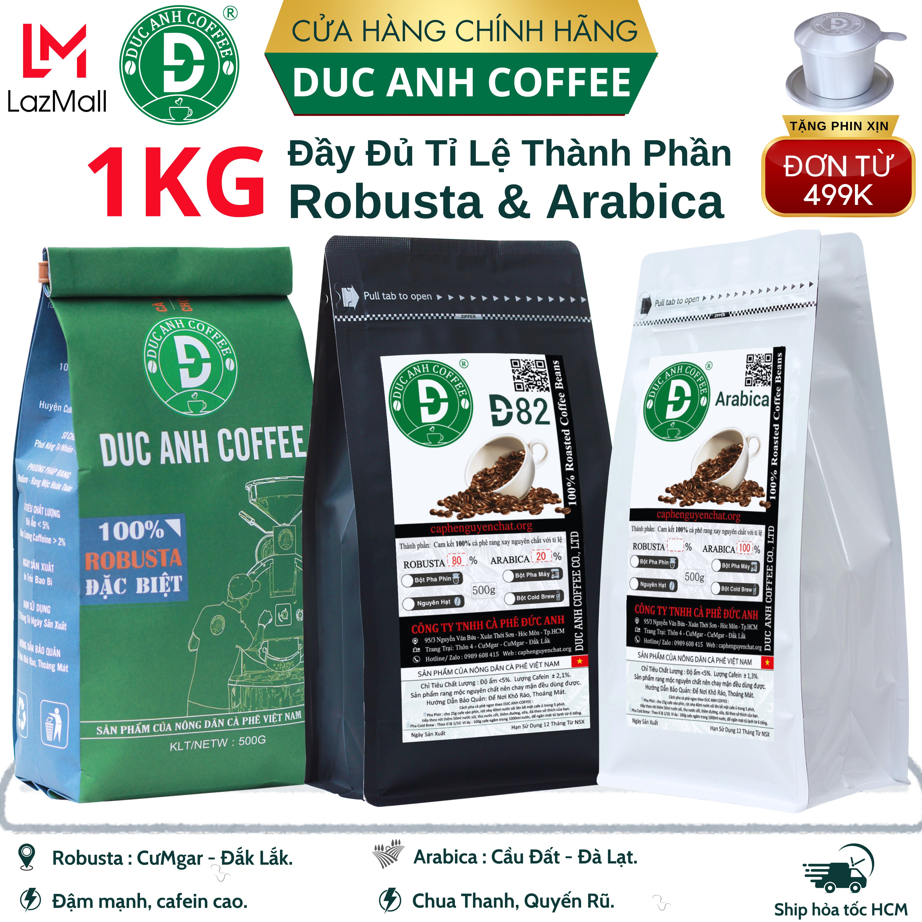 [trợ giá sốc] 1kg cà phê rang mộc DUC ANH COFFEE tất cả các tùy chọn robusta và arabica - xay dùng pha phin, cafe pha máy, cafe hạt - cà phê nguyên chất - TOP BAN CHAY - D91, D82, D73, D64, D55