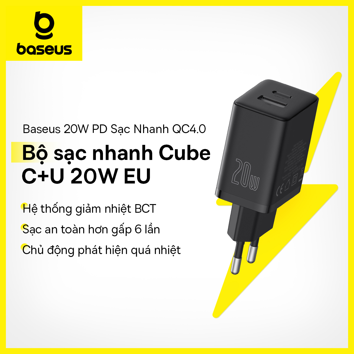 Bộ sạc USB Baseus Sạc Nhanh 20W Cổng USB kép Sạc nhanh Bộ sạc điện thoại type C di động PD20W cho iPhone 12 Pro Max 11 Bộ sạc mini