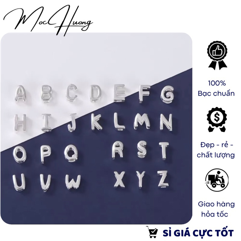 Charm bạc xỏ ngang hình chữ cái - MH847